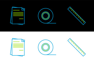 set line ruler file document and scotch icon vector image