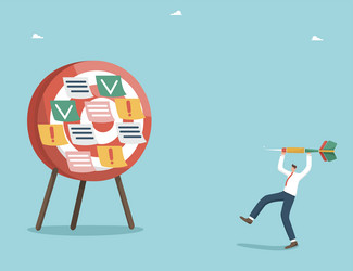 Man throws dart at board with task notes vector
