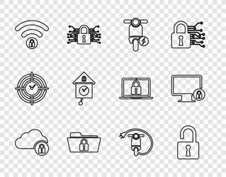 set line cloud computing lock open padlock vector image