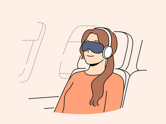 Young woman passenger flight with blindfold vector