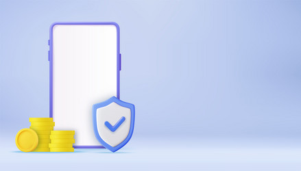 3d phone coin and shield with check security vector image