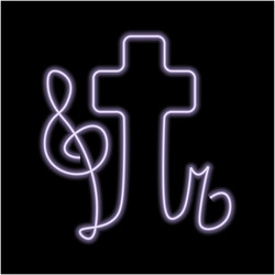 christian cross and music note in outline neon vector image
