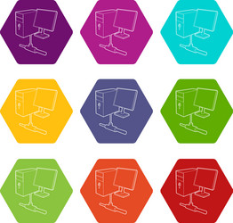 computer monitor and cpu unit icons set 9 vector image
