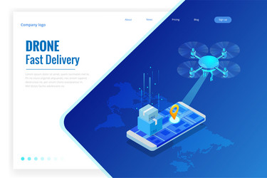 isometric drone fast delivery of goods in the city vector