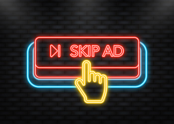 Neon icon skip ad red button on white background vector