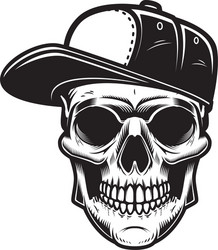Skull in Baseball Cap - Engraving Style Vector Image