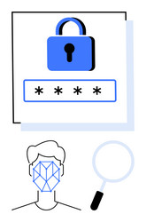 digital security with face recognition lock icon vector image