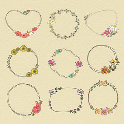 Hand drawn flower wreath set vector