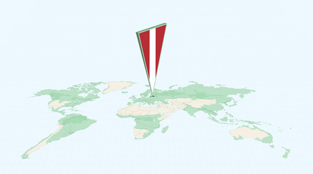 highlighted latvia on global map with 3d flag vector image
