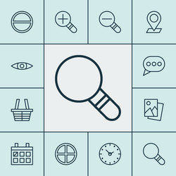 network icons set with zoom in check scenery vector image