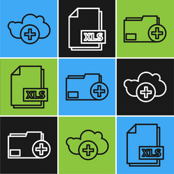 set line add cloud new folder and xls file vector image