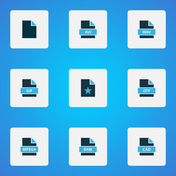 types icons colored set with mpeg4 file document vector