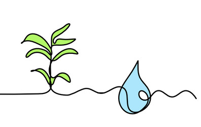 abstract color drop with sprout as line drawing vector image