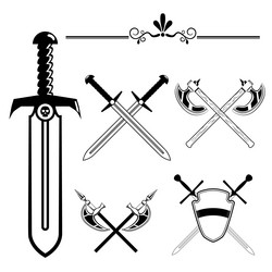 knightly swords and battle axes set of design vector image