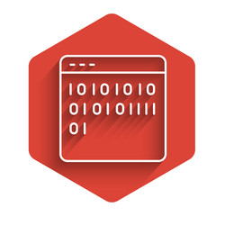 White line binary code icon isolated with long vector