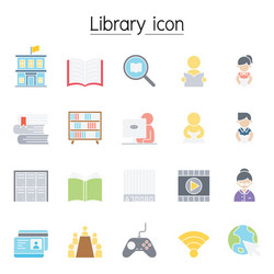 library icon set in flat color style vector image