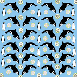 orca penguin with fruit as a pattern background vector image