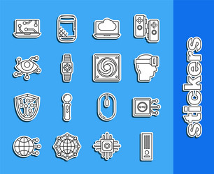 set line video game console remote control vector image