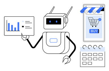 futuristic robot with data chart and online vector image