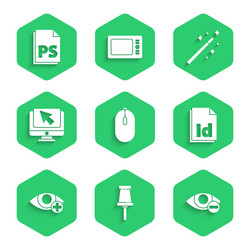 Set computer mouse push pin red eye effect id vector