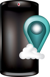 smartphone with cloud computing and pin location vector