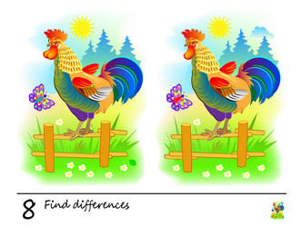 Find 8 differences logic puzzle game for children vector