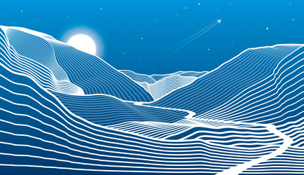 Night landscape mountains outline Royalty Free Vector Image