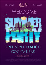 summer disco party typography poster with beach vector