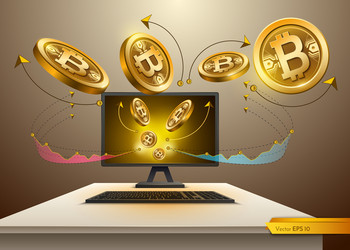 Digital bitcoin spread from computer vector