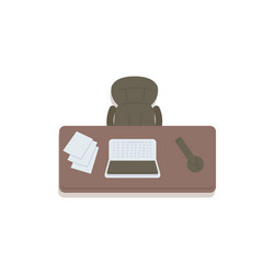 top view on desk with laptop and chair flat vector