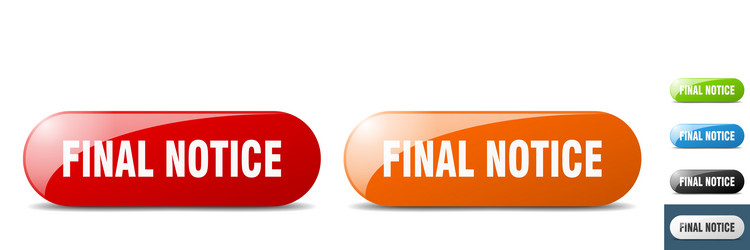 Final notice button key sign push set vector