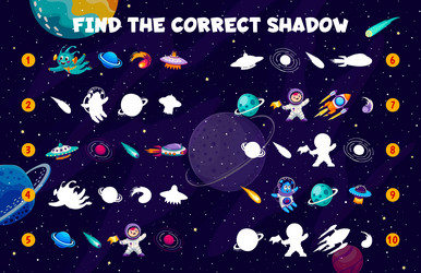 find correct shadow of space planets astronauts vector