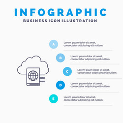 cloud reading folder upload line icon with 5 vector image