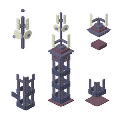 Concept with a mobile phone tower in isometric vector