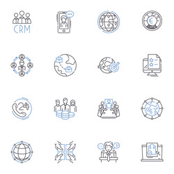 cross-cultural enterprise line icons collection vector