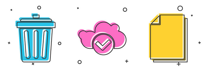 Set trash can cloud with check mark and document vector