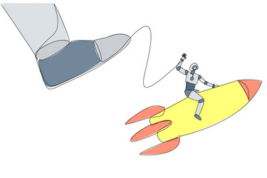 single continuous line drawing smart robot riding vector image