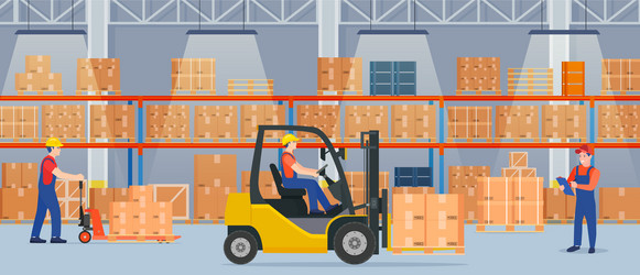 Warehouse interior with cardboard boxes vector