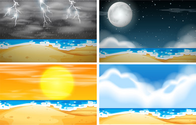 set of beach background with different weather vector