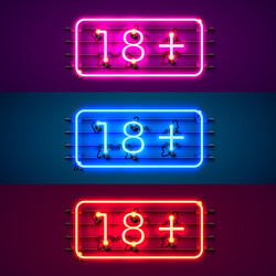 neon signboard 18 plus color set vector image