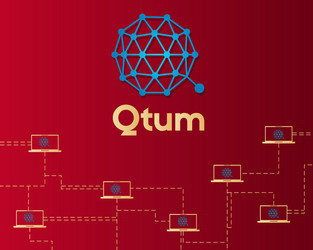 Qtum blockchain cryptocurrency on red background vector