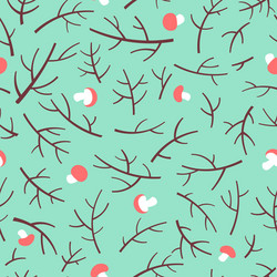 seamless pattern with tree branch and mushrooms vector image