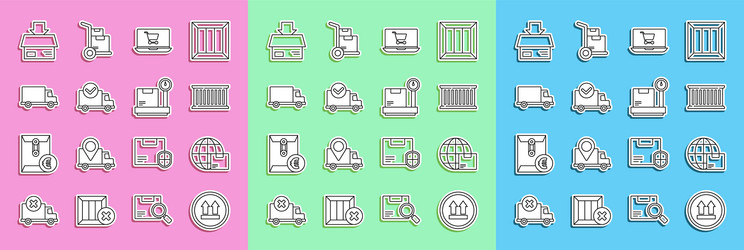 set line this side up worldwide shipping and box vector image