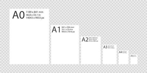 Sheets from a0 to a5 format on transparent vector