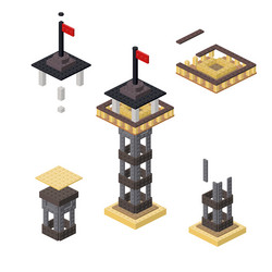 Concept with an observation tower in isometric vector