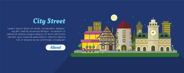 night city street day flat banner vector