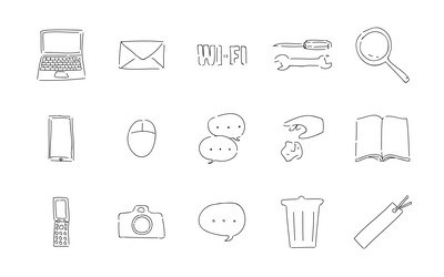 rough handwritten icon set of computer and speech vector image