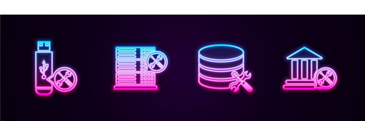 set line usb flash drive service database server vector image