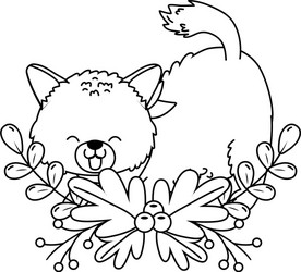 Adorable Kitten with Flowers vector
