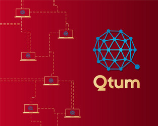 Qtum blockchain cryptocurrency on red background vector